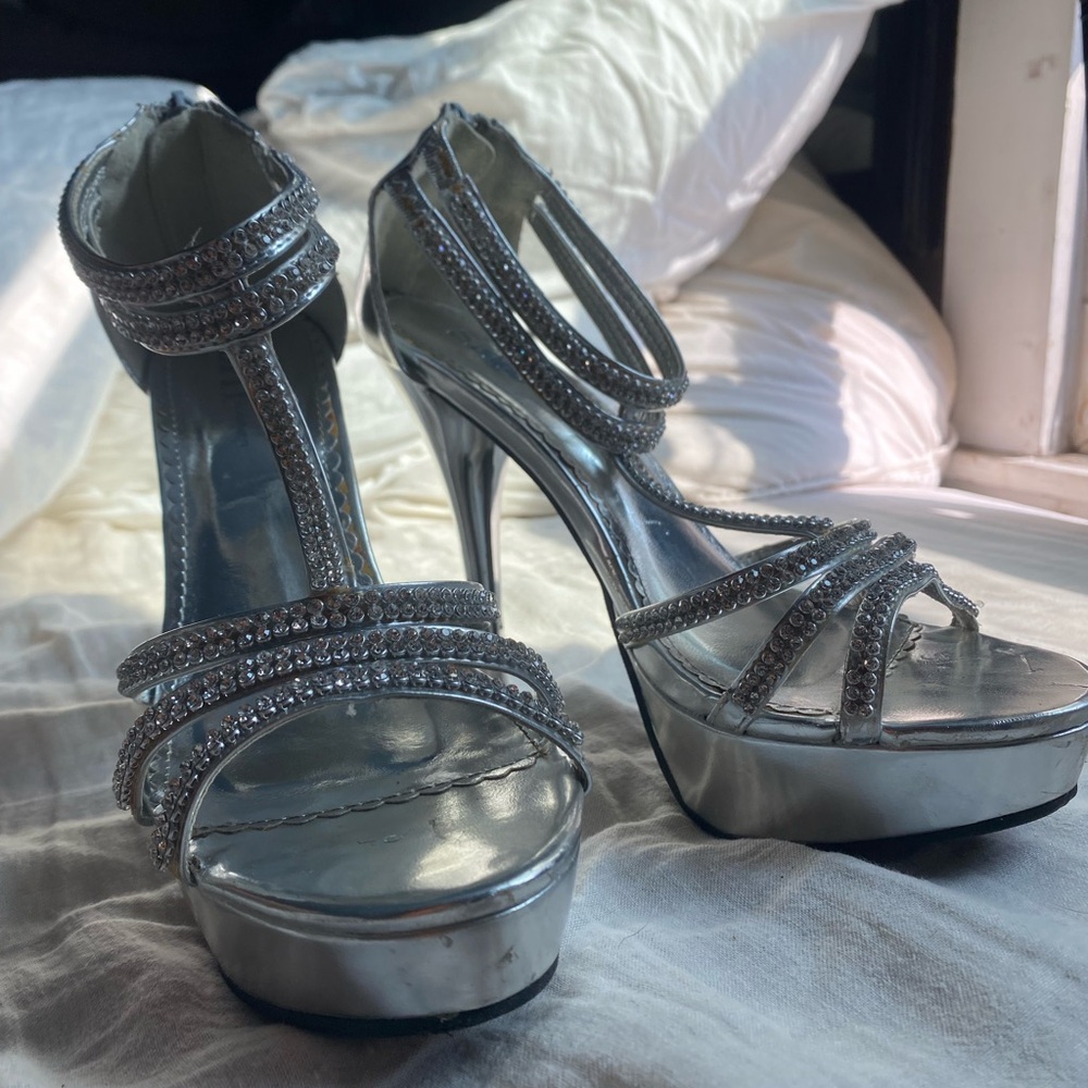 Elegant Silver Strappy Heels